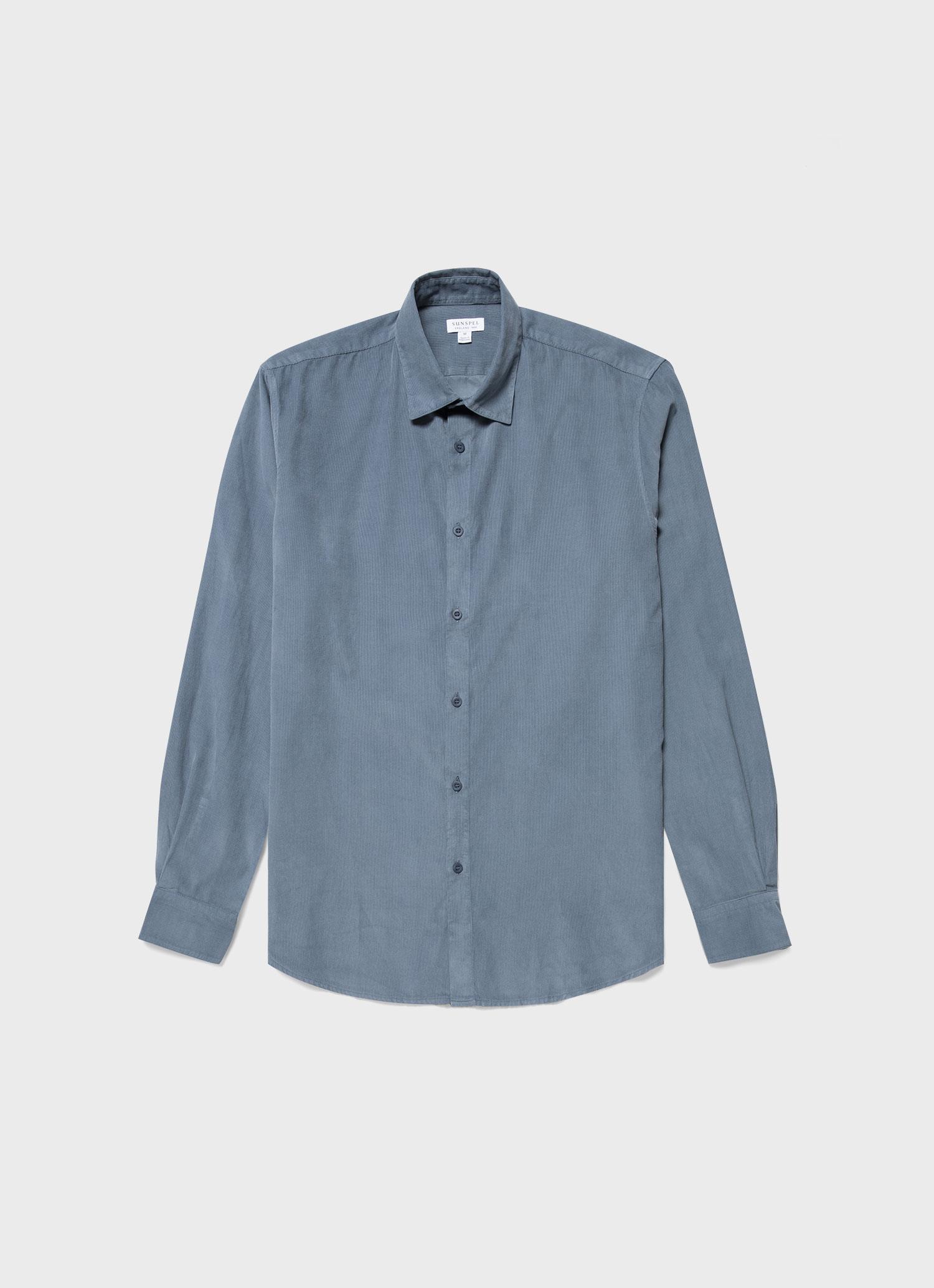 Men's Fine Cord Shirt in Blue Slate