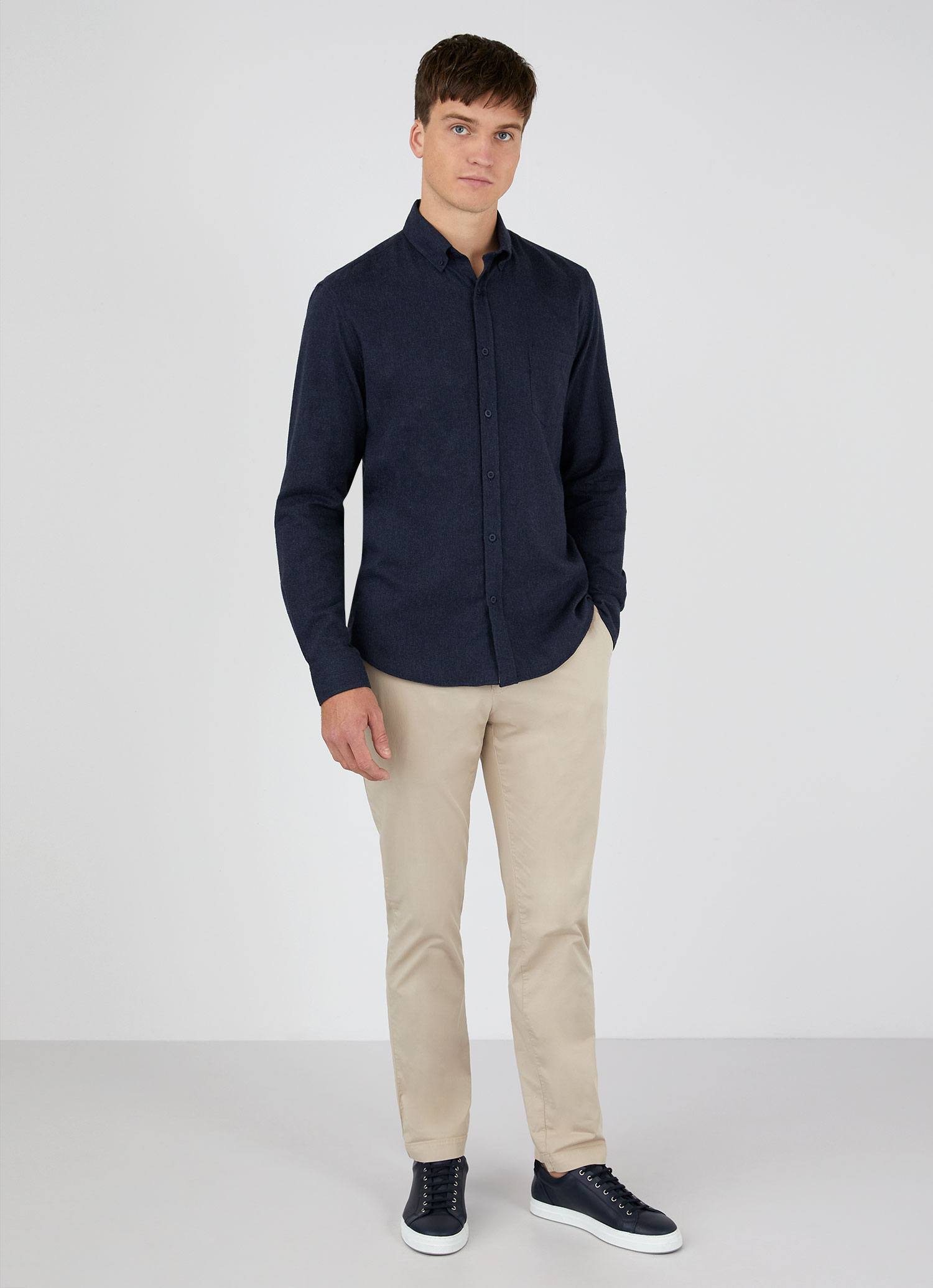 Men's Button Down Flannel Shirt in Navy Melange