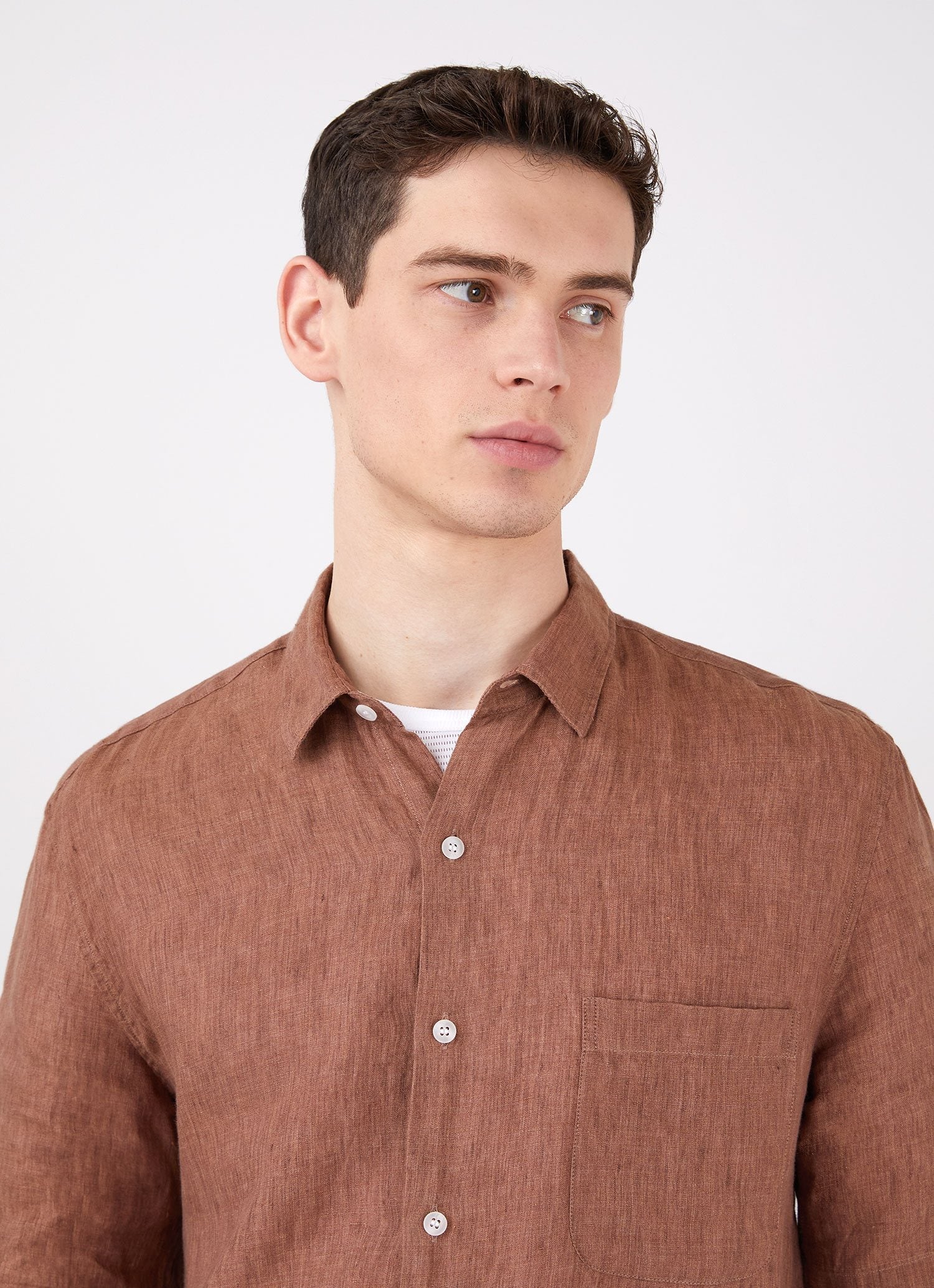 Men's Short Sleeve Linen Shirt in Gingerbread