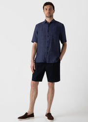 Men's Short Sleeve Linen Shirt in Navy Melange