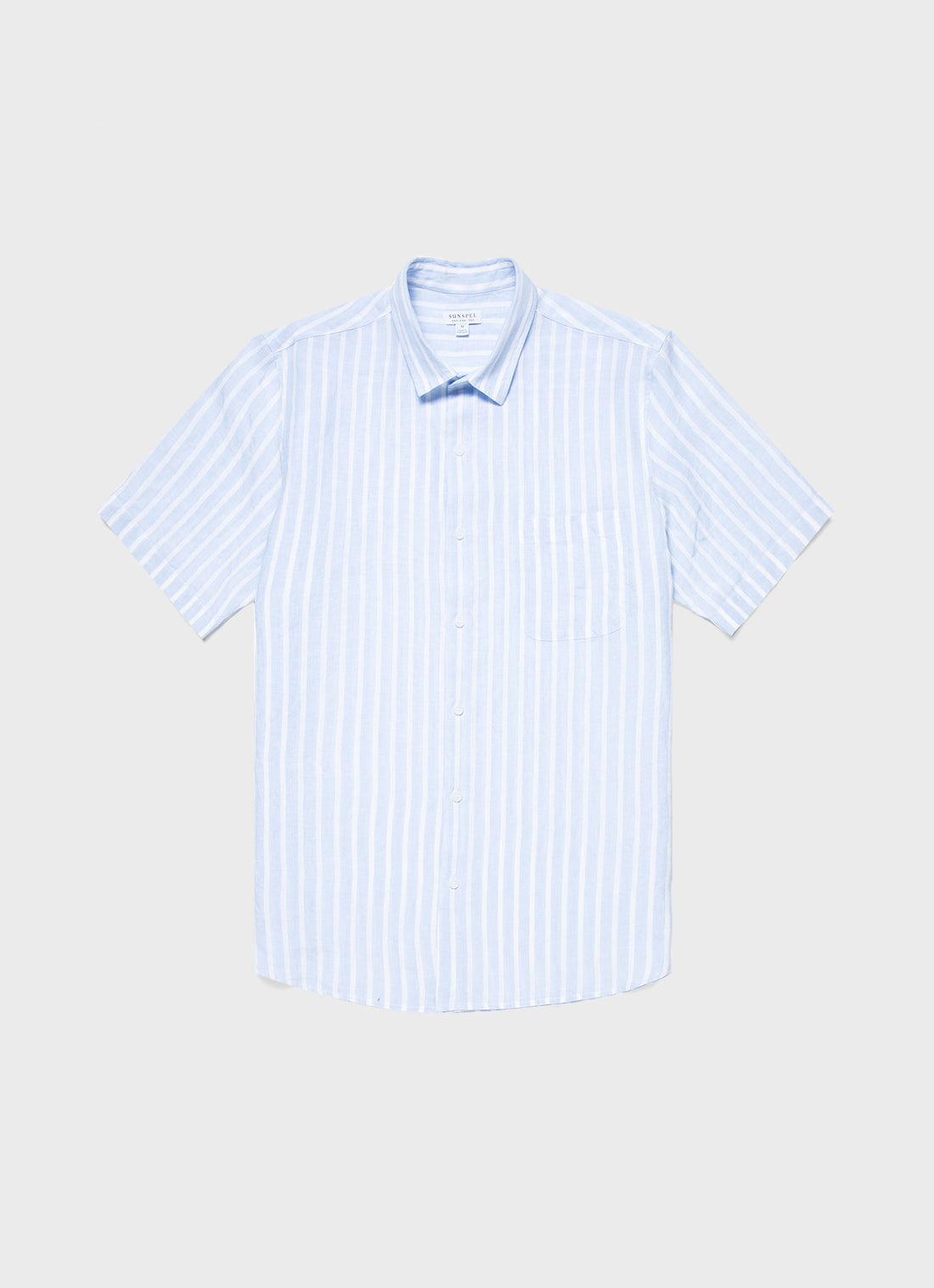 Men's Short Sleeve Linen Shirt in Light Blue/White