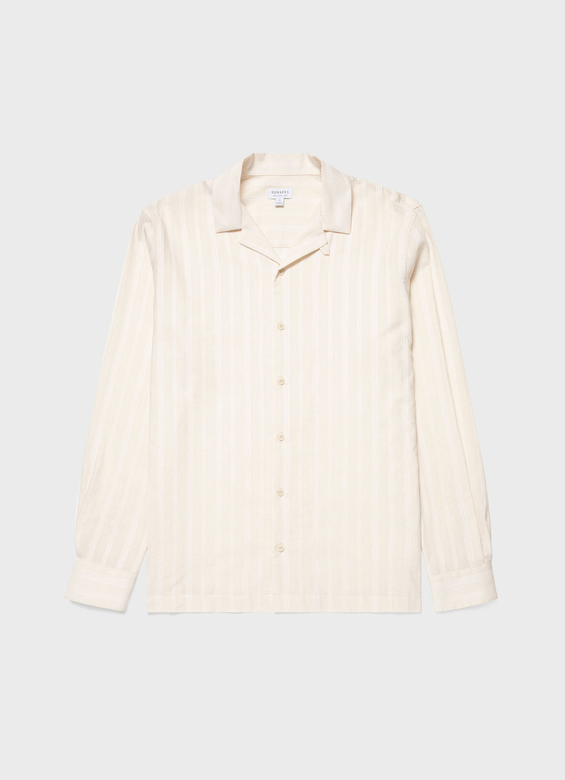 Men's Embroidered Stripe Long Sleeve Shirt in Ecru