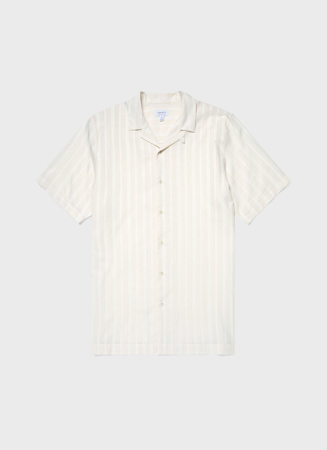 Men's Embroidered Stripe Camp Collar Shirt in Ecru
