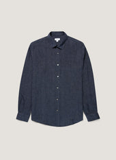 Men's Linen Shirt in Navy Melange