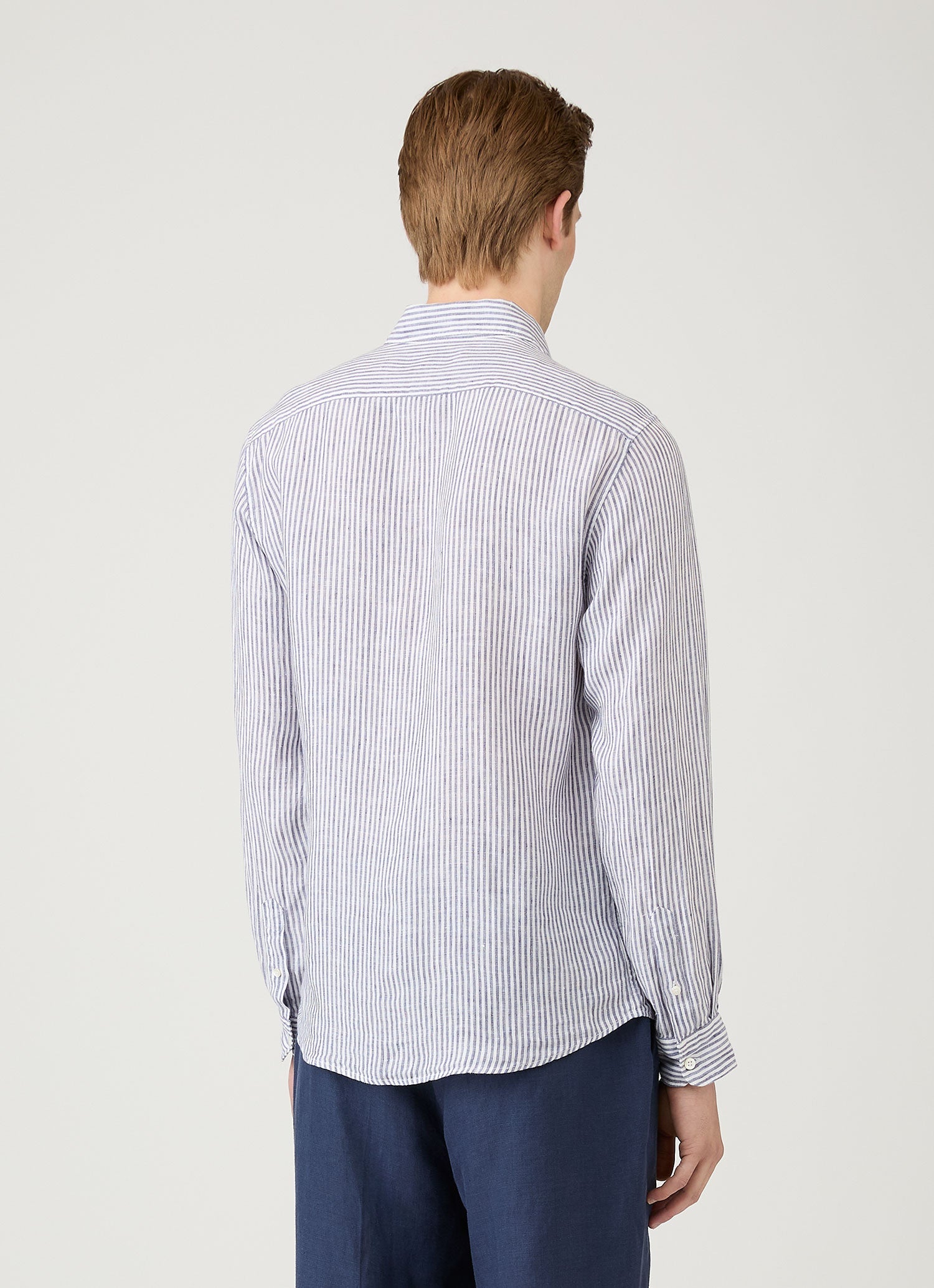 Men's Linen Shirt in Navy/White Linen