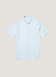 Men's Short Sleeve Linen Shirt in Light Blue