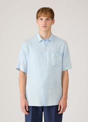 Men's Short Sleeve Linen Shirt in Light Blue