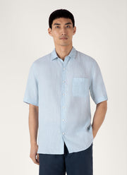 Men's Short Sleeve Linen Shirt in Light Blue