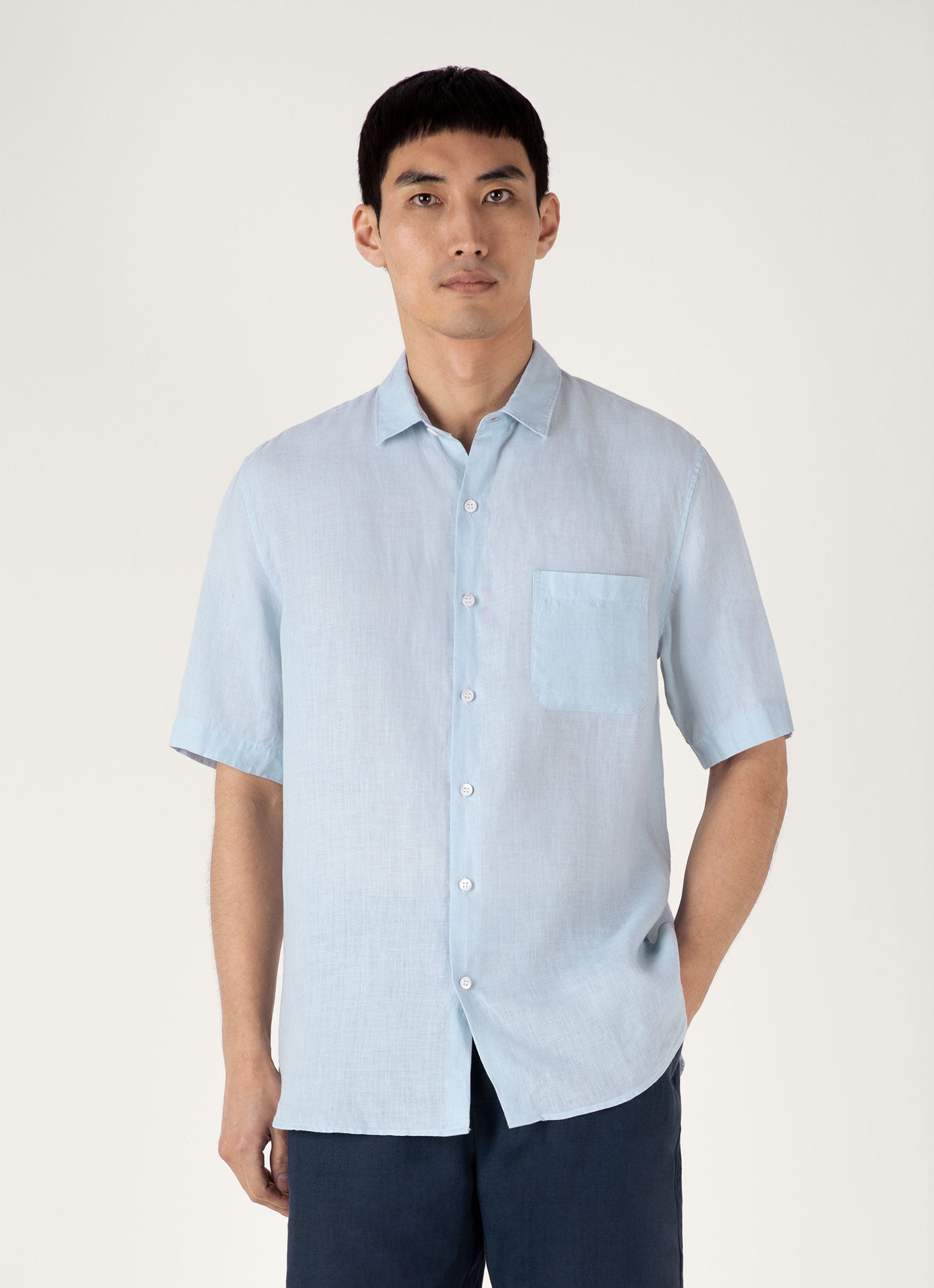Men's Short Sleeve Linen Shirt in Light Blue