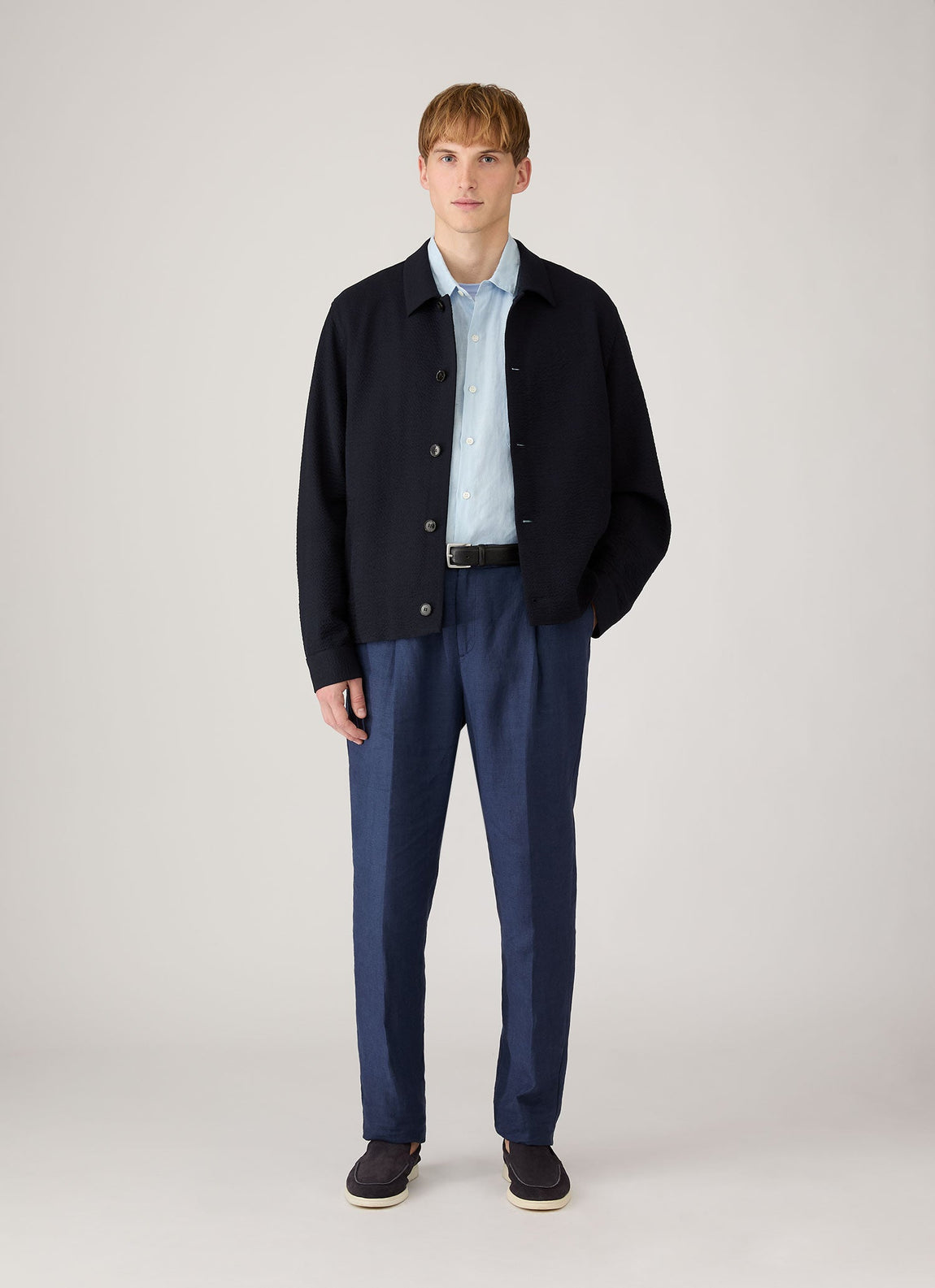 Men's Short Sleeve Linen Shirt in Light Blue