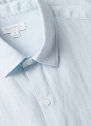 Men's Short Sleeve Linen Shirt in Light Blue