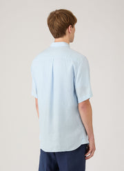 Men's Short Sleeve Linen Shirt in Light Blue