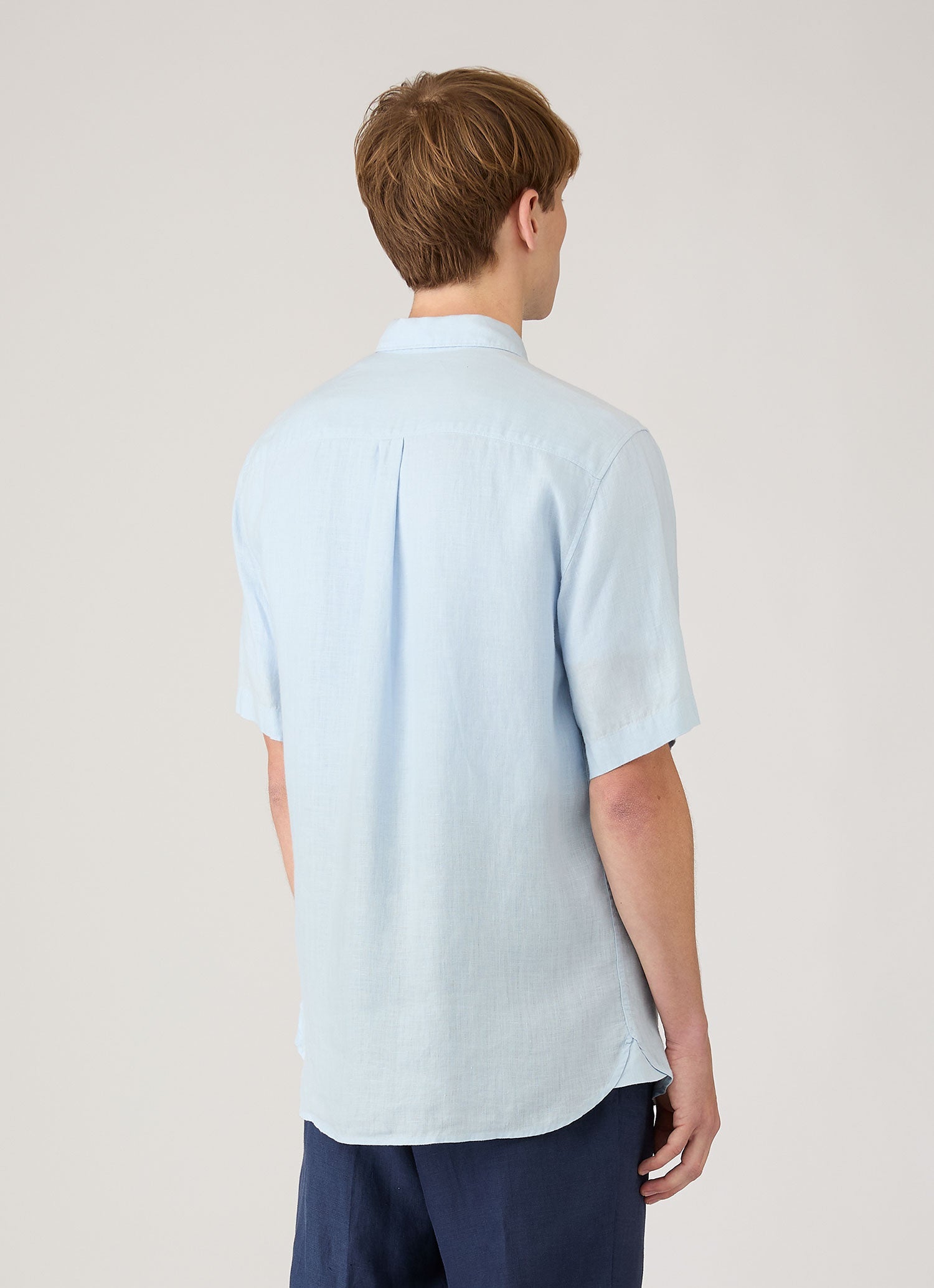 Men's Short Sleeve Linen Shirt in Light Blue