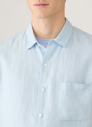Men's Short Sleeve Linen Shirt in Light Blue