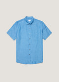 Men's Short Sleeve Linen Shirt in Cool Blue