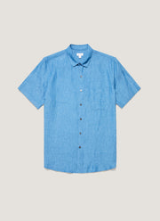 Men's Short Sleeve Linen Shirt in Cool Blue