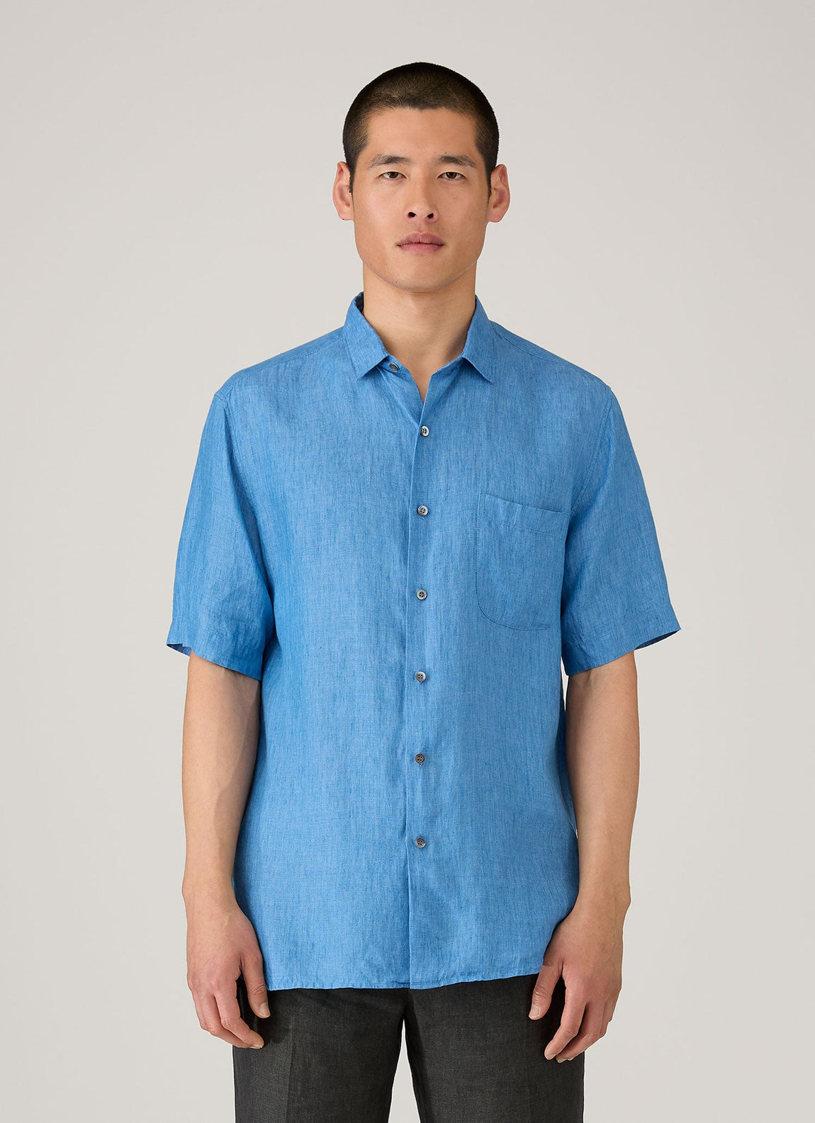 Men's Short Sleeve Linen Shirt in Cool Blue