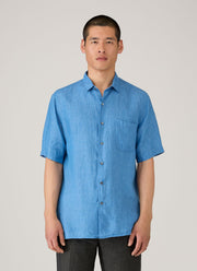Men's Short Sleeve Linen Shirt in Cool Blue
