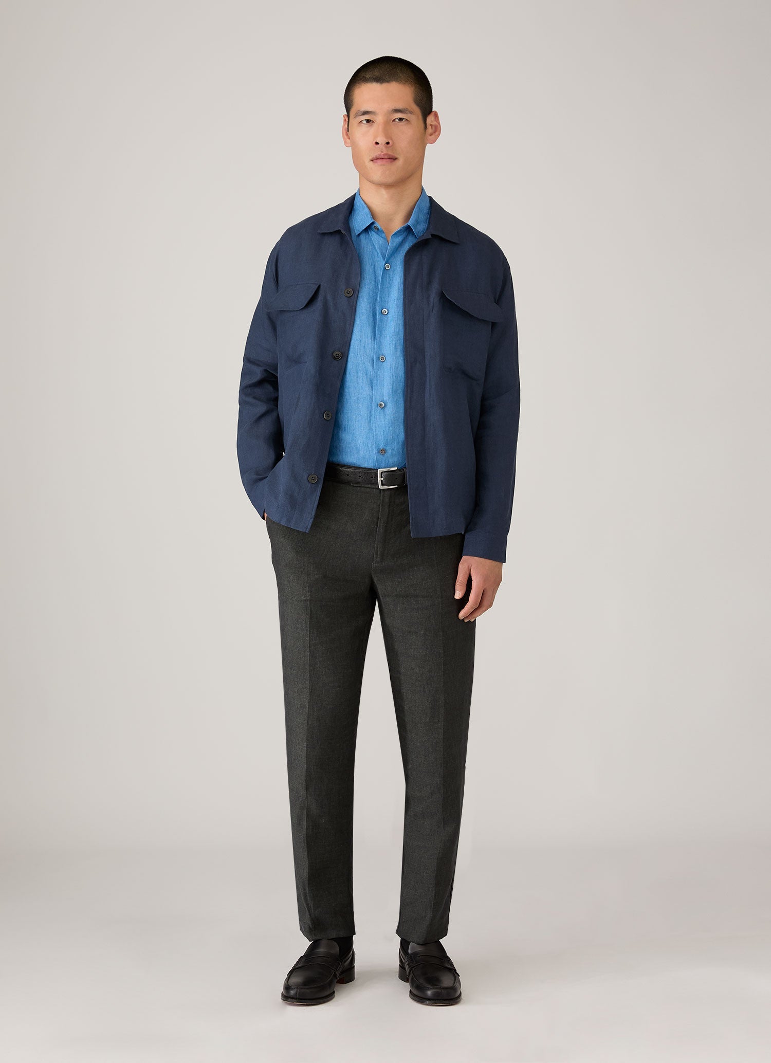 Men's Short Sleeve Linen Shirt in Cool Blue