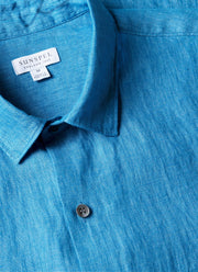 Men's Short Sleeve Linen Shirt in Cool Blue