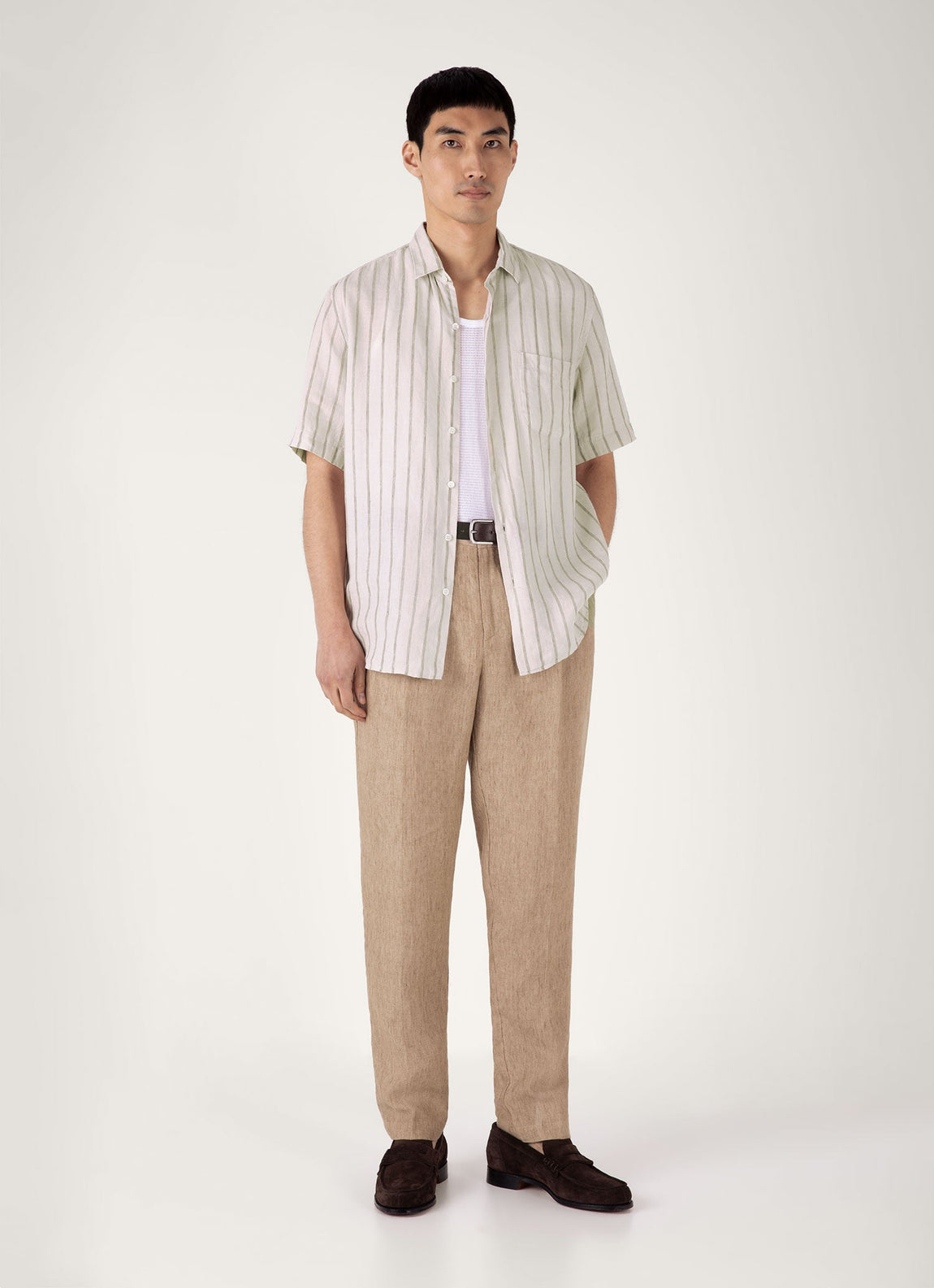 Men's Short Sleeve Linen Shirt in Dune/Ecru