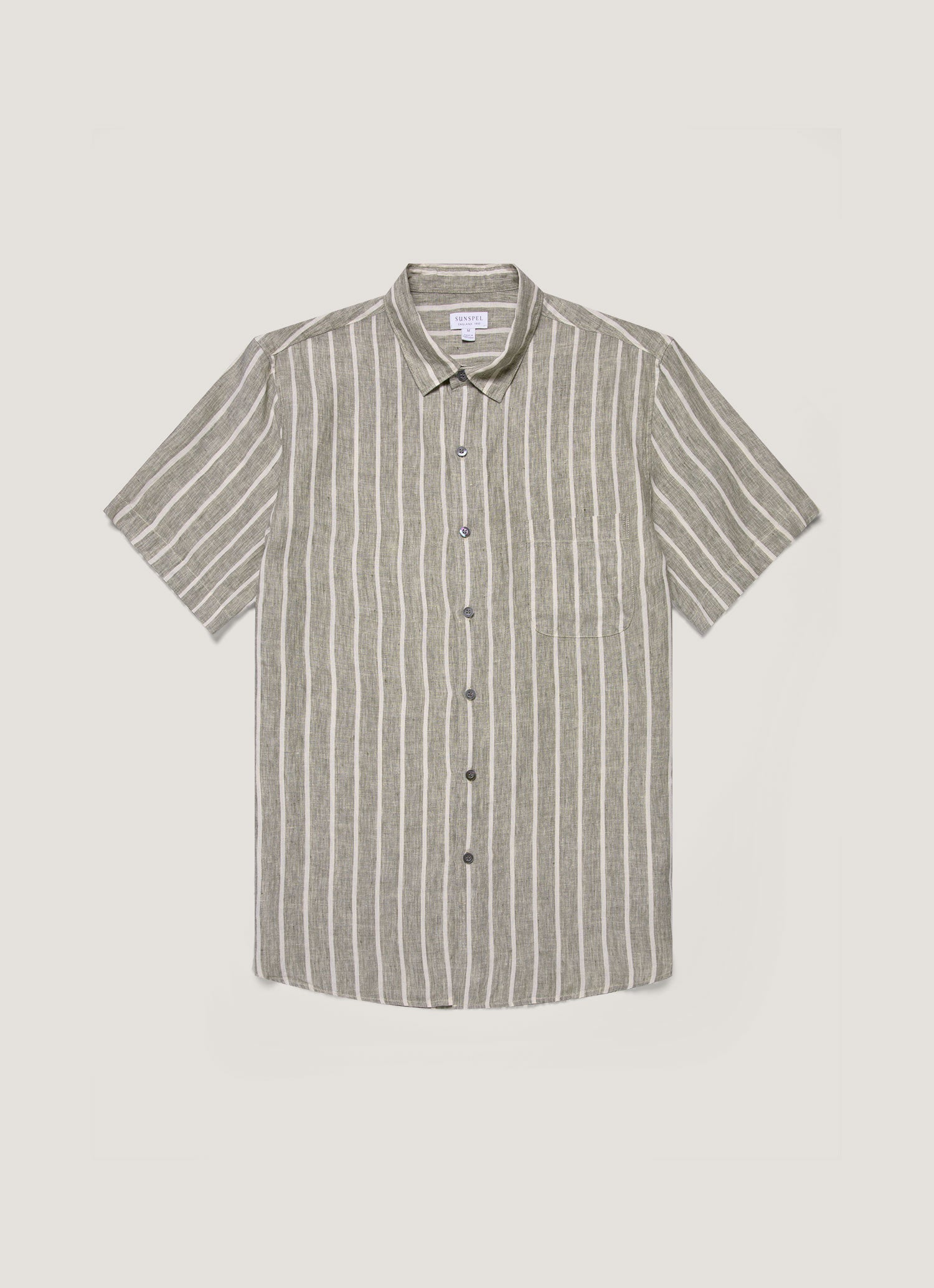 Men's Short Sleeve Linen Shirt in Dusk Green/Ecru | Sunspel