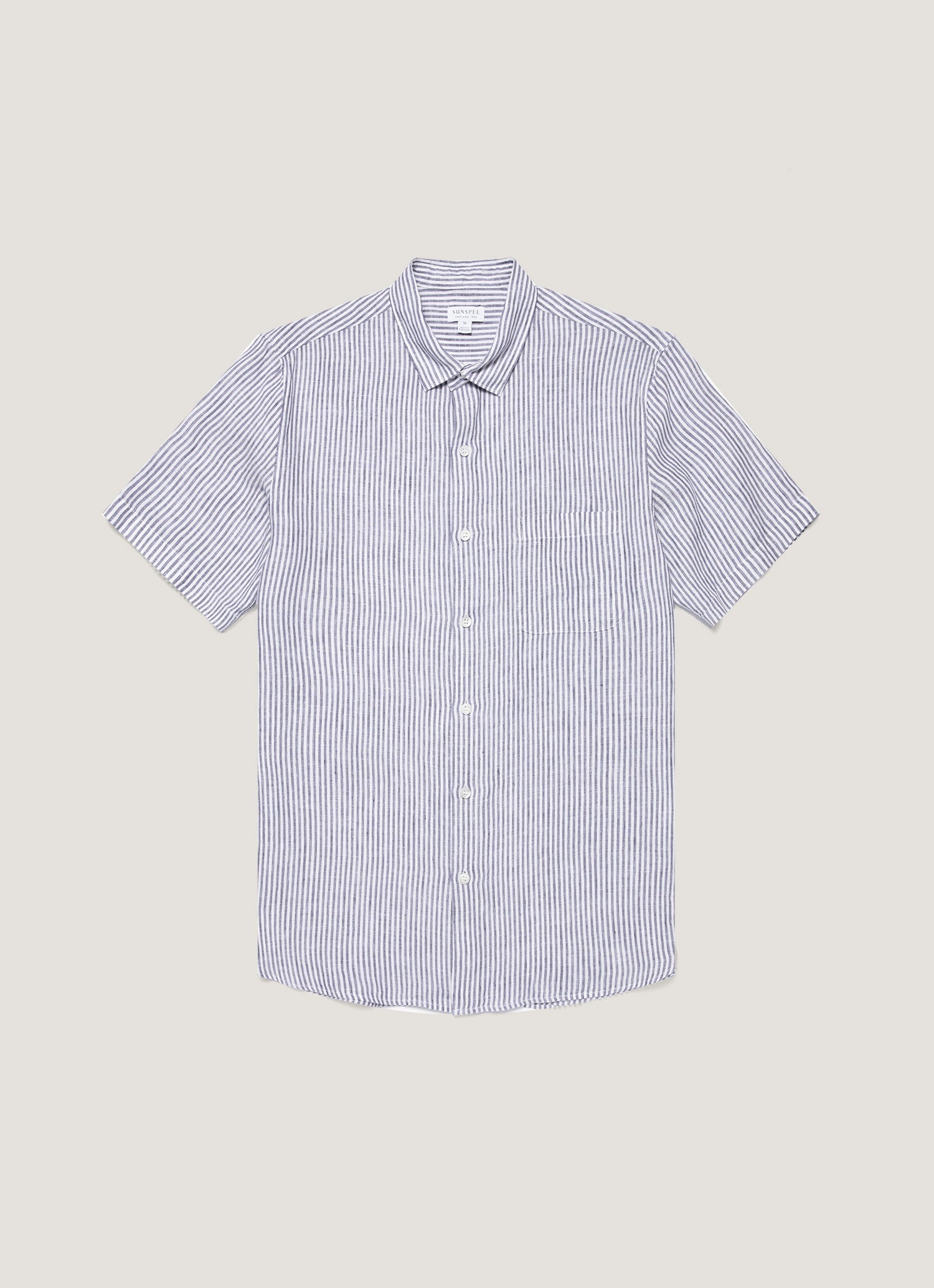 Men's Short Sleeve Linen Shirt in White/Navy