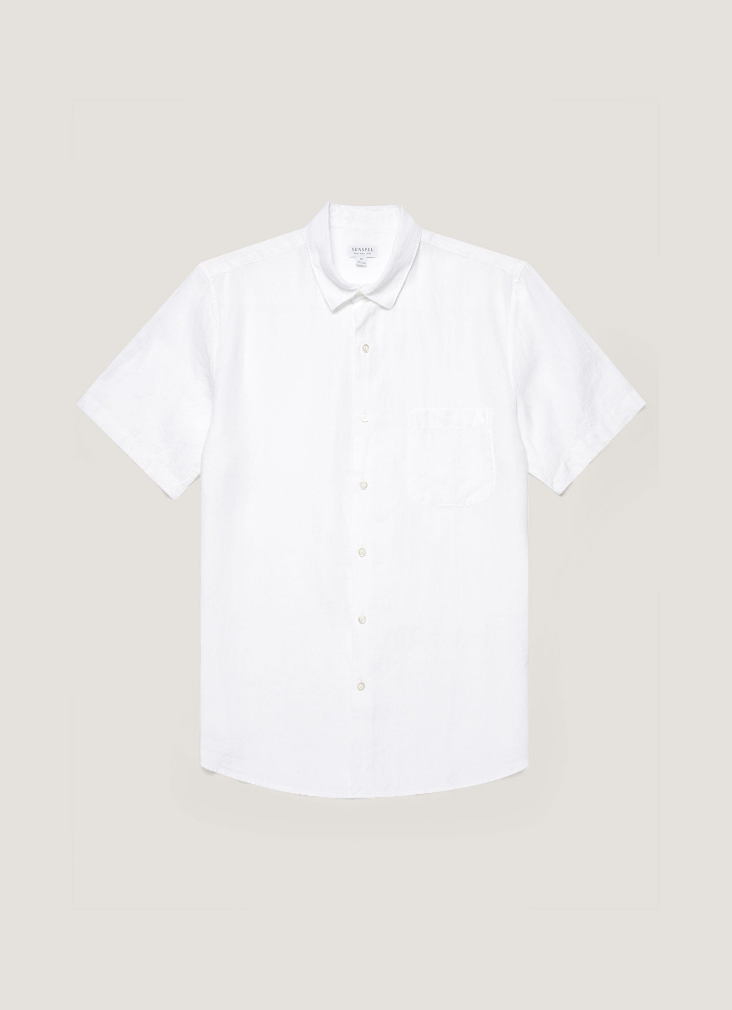 Men's Short Sleeve Linen Shirt in White | Sunspel - L Men's Short Sleeve Linen Shirt in White | Sunspel - L