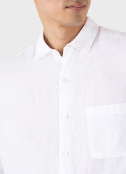 Men's Short Sleeve Linen Shirt in White