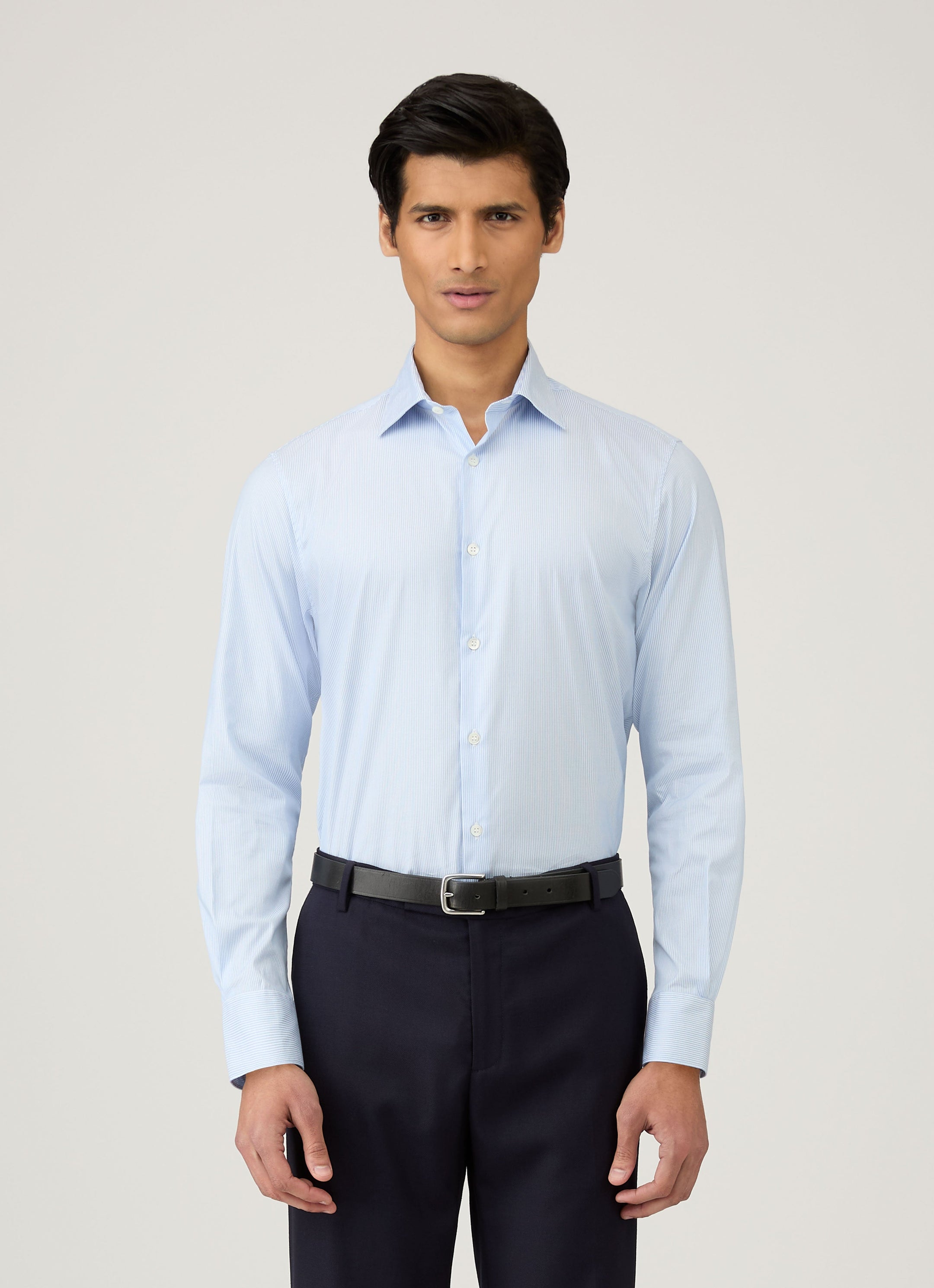 Men's Cotton Stretch Shirt in Light Blue/White
