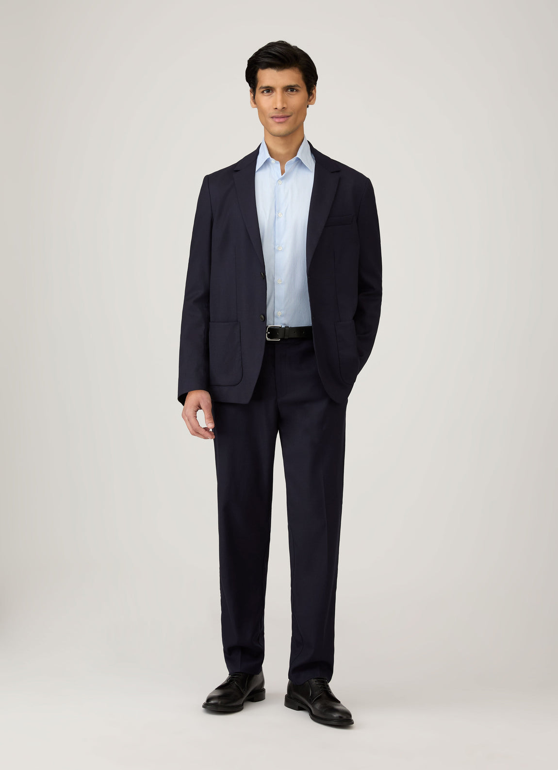 Men's Cotton Stretch Shirt in Light Blue/White