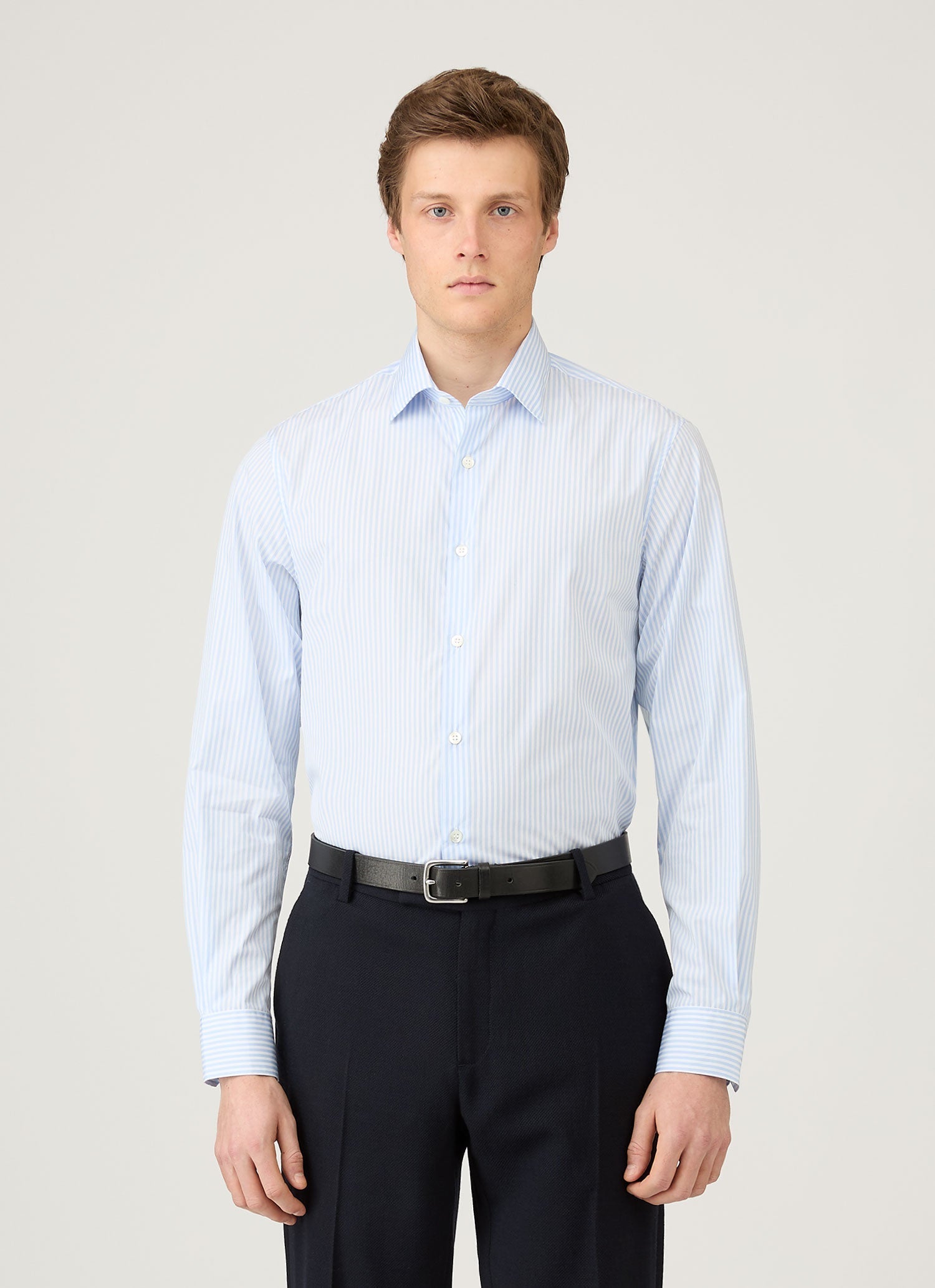 Men's Smart Poplin Shirt in White/Light Blue