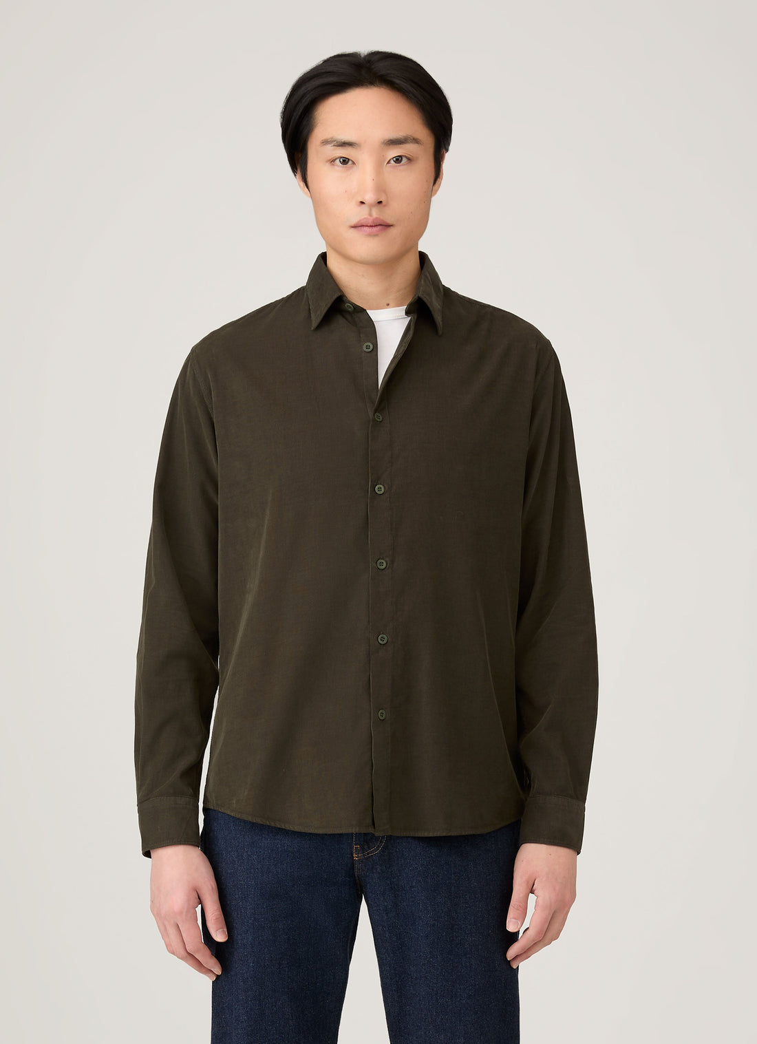Men's Fine Cord Shirt in Dark Green
