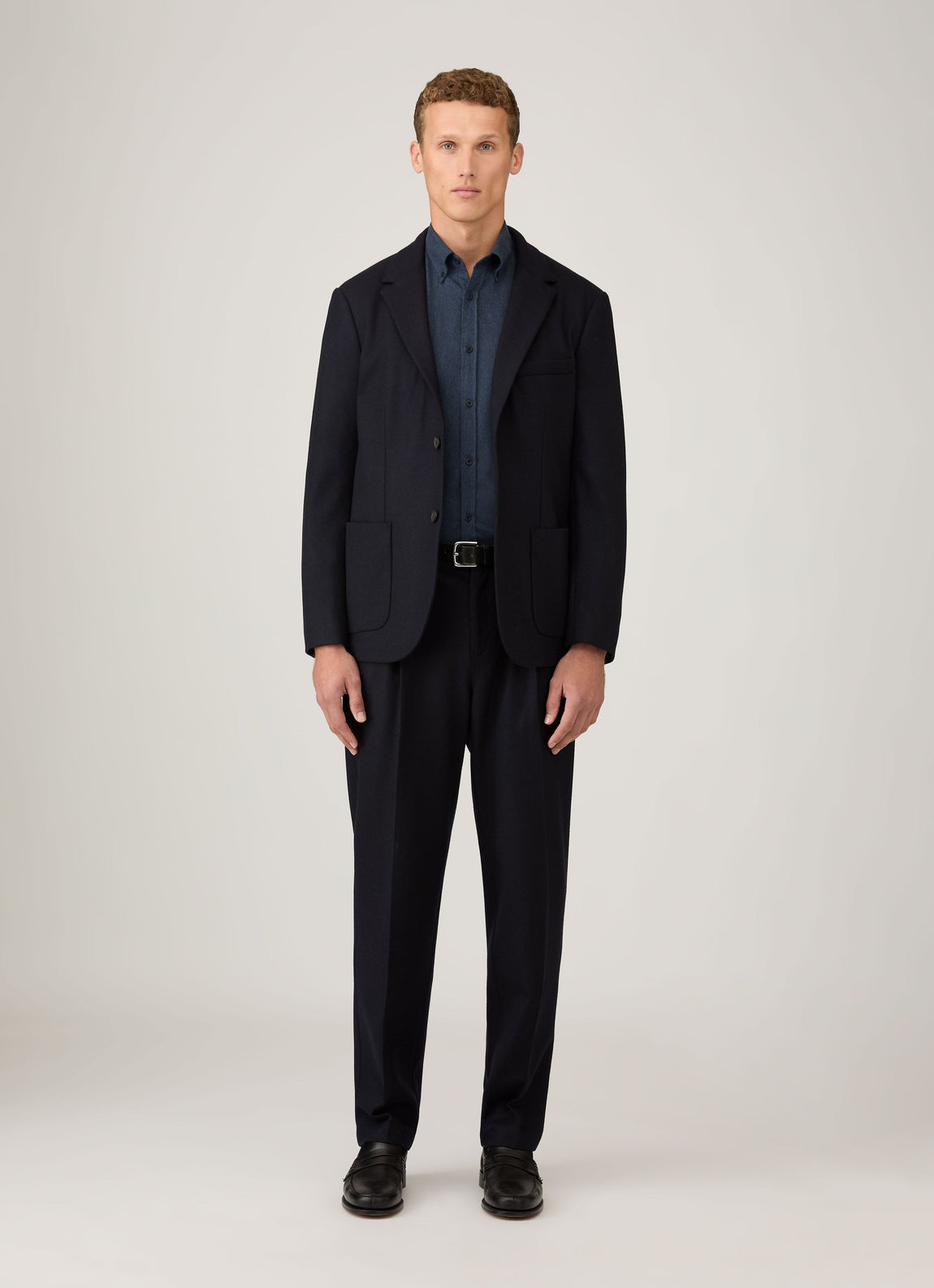 Men's Button Down Flannel Shirt in Selvedge Blue Melange