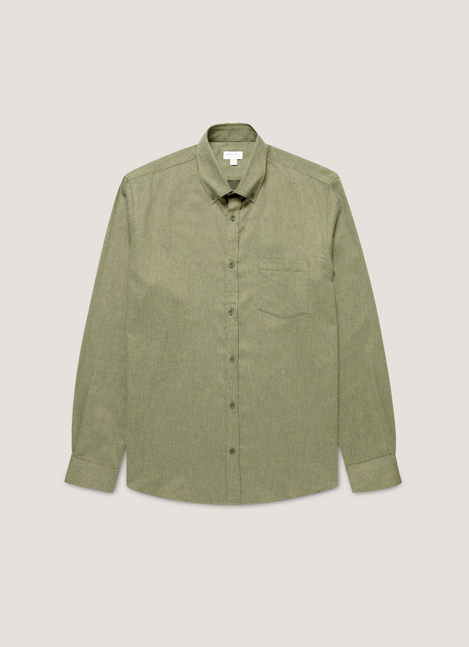 Men's Button Down Flannel Shirt in Sea Moss Melange | Sunspel