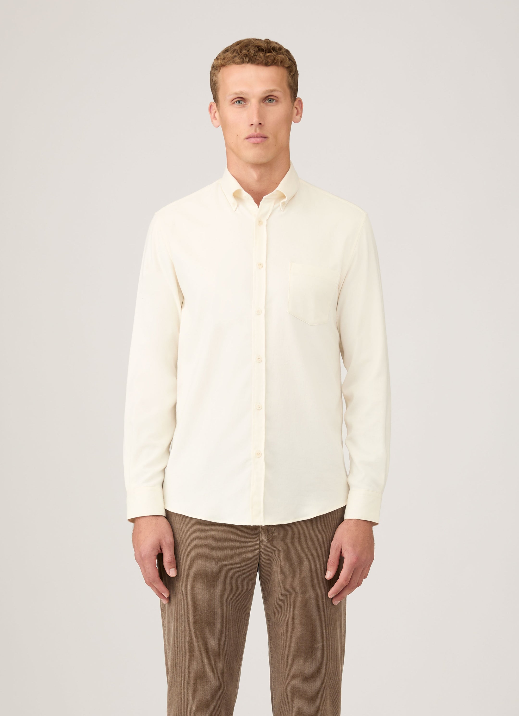 Men's Button Down Flannel Shirt in Ecru