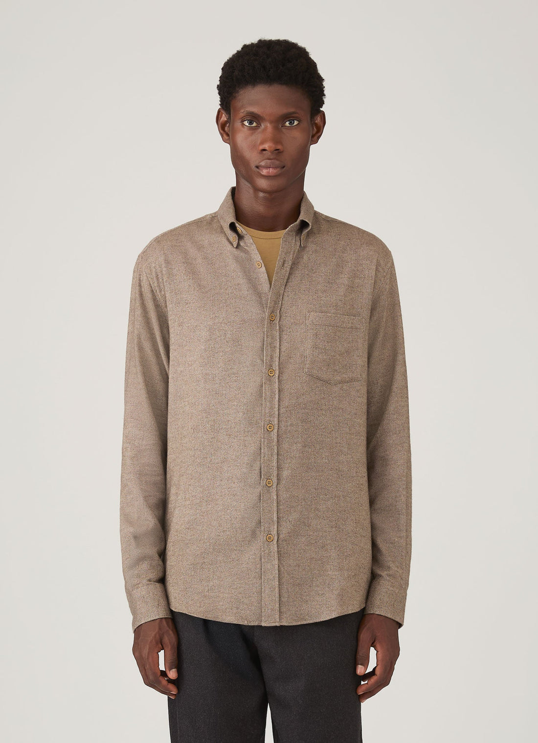 Men's Brushed Cotton Shirt in Light Brown Melange