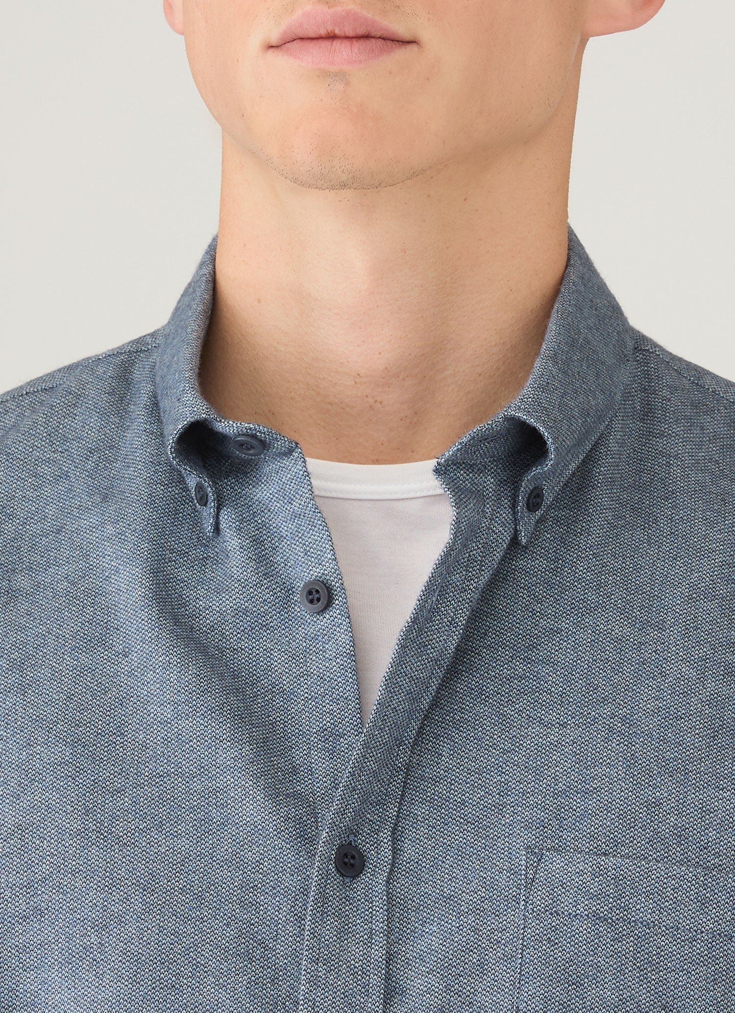 Men's Brushed Cotton Shirt in Light Blue Melange
