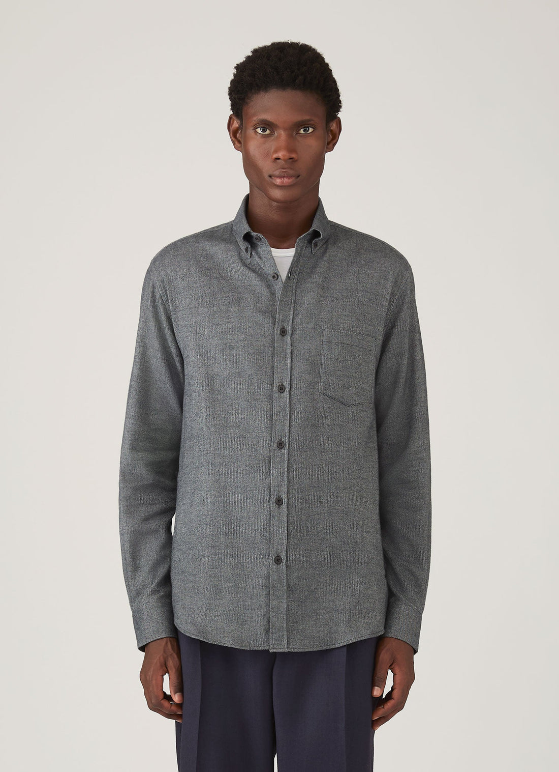 Men's Brushed Cotton Shirt in Charcoal Melange
