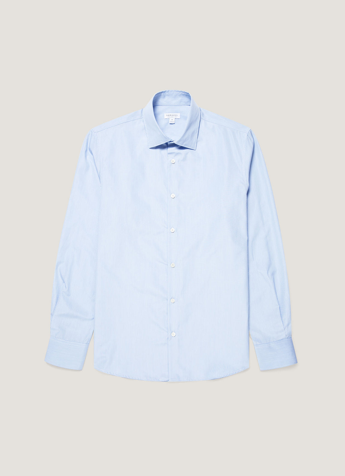 Men's Cotton Poplin Shirt in Mid Blue Fine Stripe