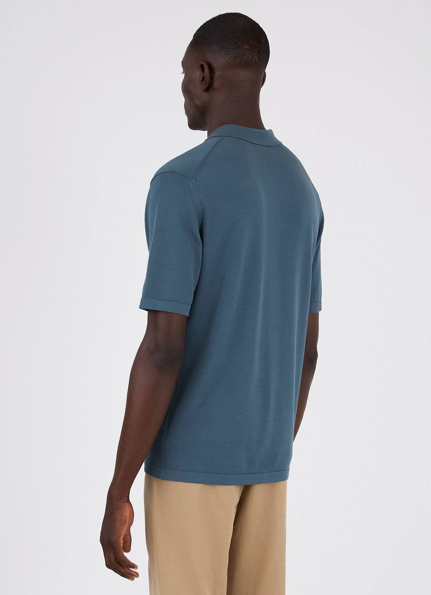 Men's Sea Island Cotton Knit Shirt in Dark Petrol