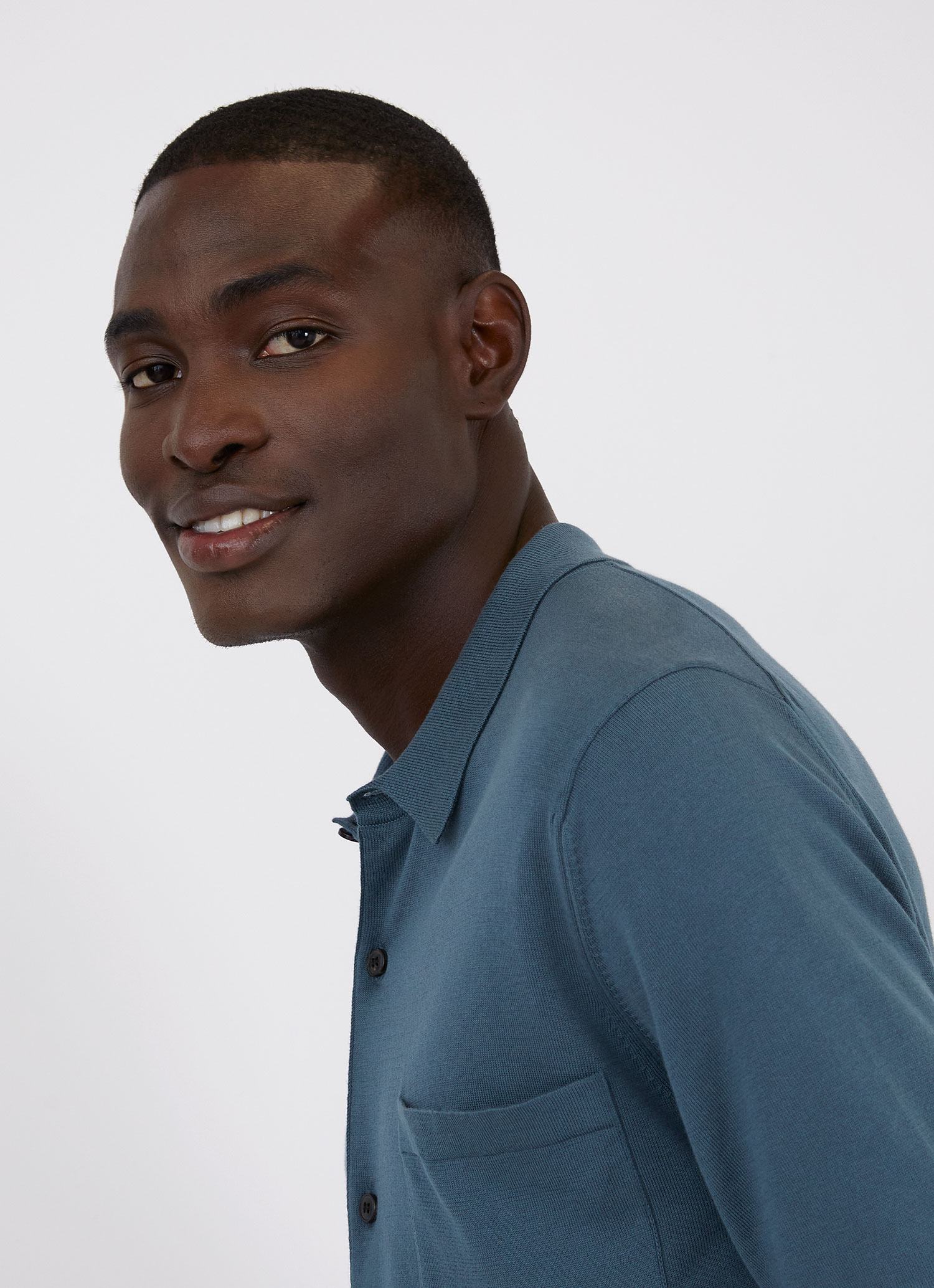 Men's Sea Island Cotton Knit Shirt in Dark Petrol