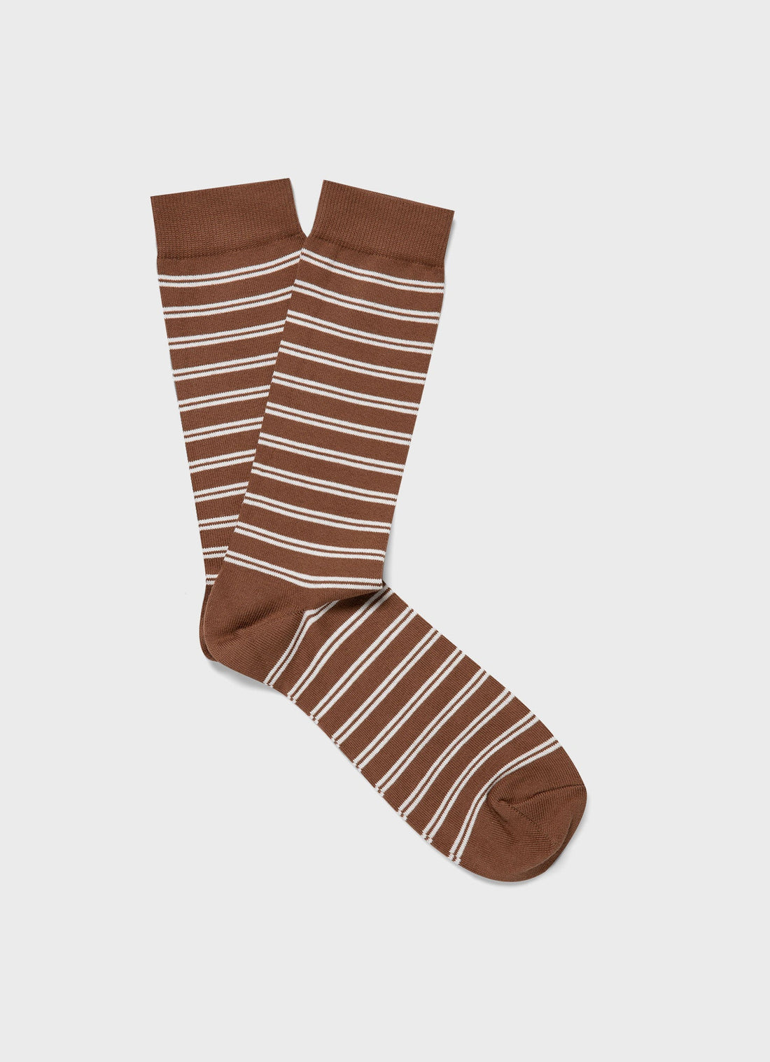 Men's Cotton Socks in Dark Sand/Ecru Tramline Stripe