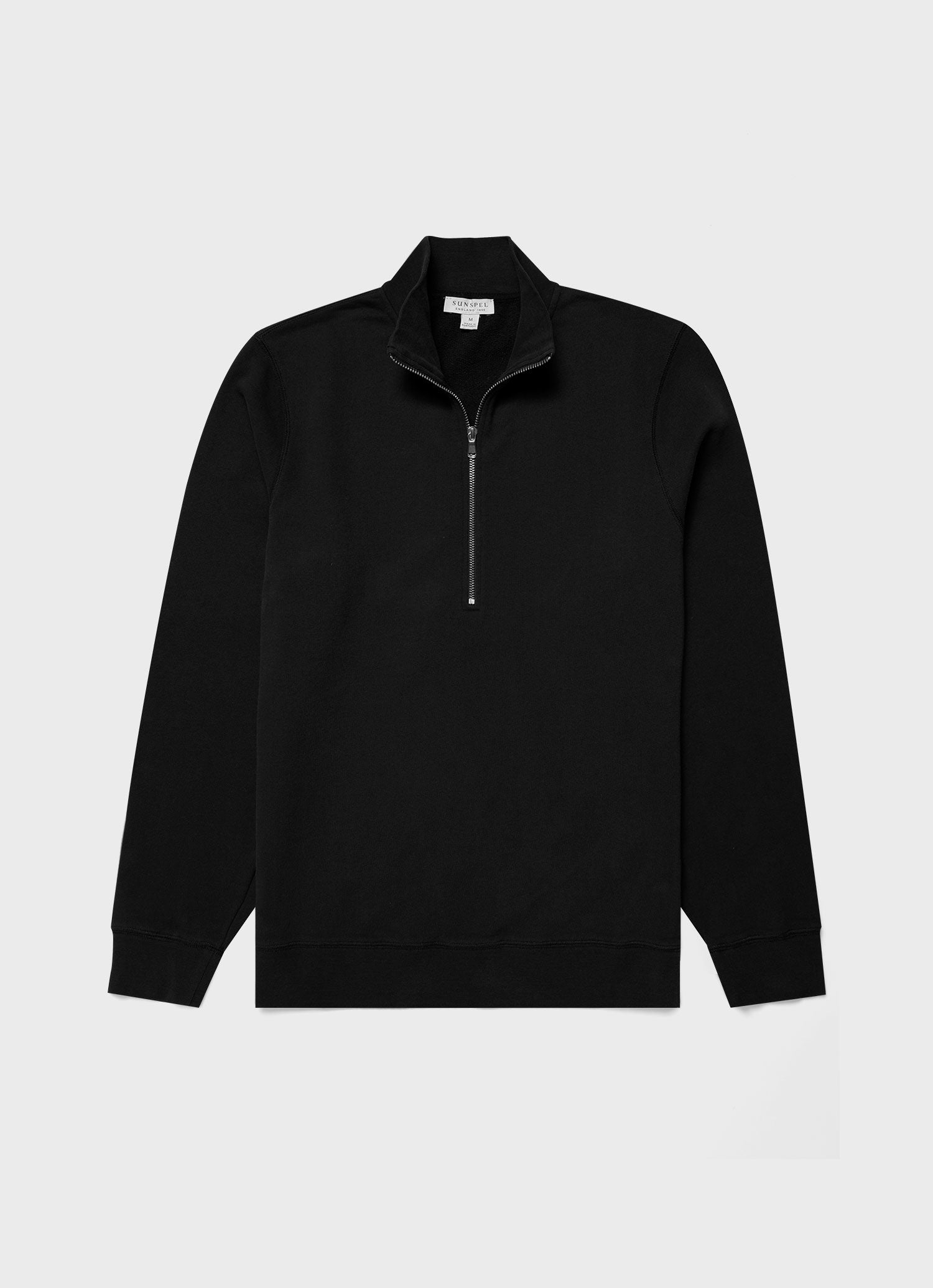 Men's Half Zip Loopback Sweatshirt in Black | Sunspel