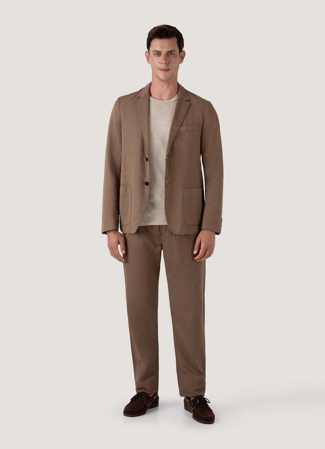 Men's Cotton Linen Drawstring Trouser in Dark Tan