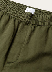 Men's Cotton Linen Drawstring Trouser in Deep Olive