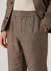 Men's Linen Drawstring Trouser in Dark Walnut