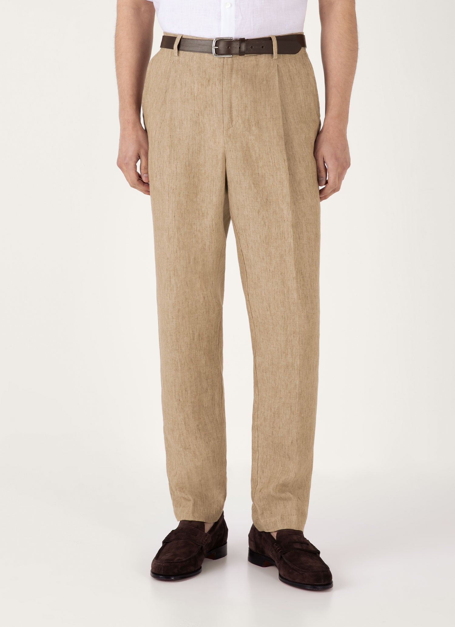 Men's Pleated Linen Trouser in Dune Melange
