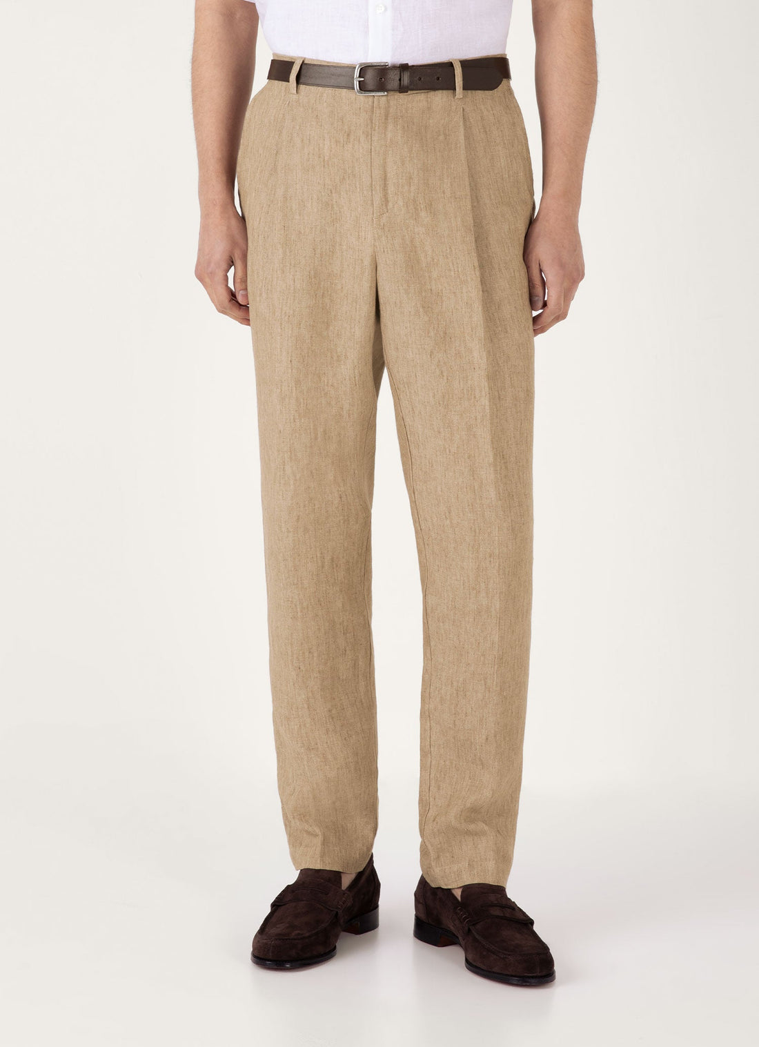 Men's Pleated Linen Trouser in Dune Melange