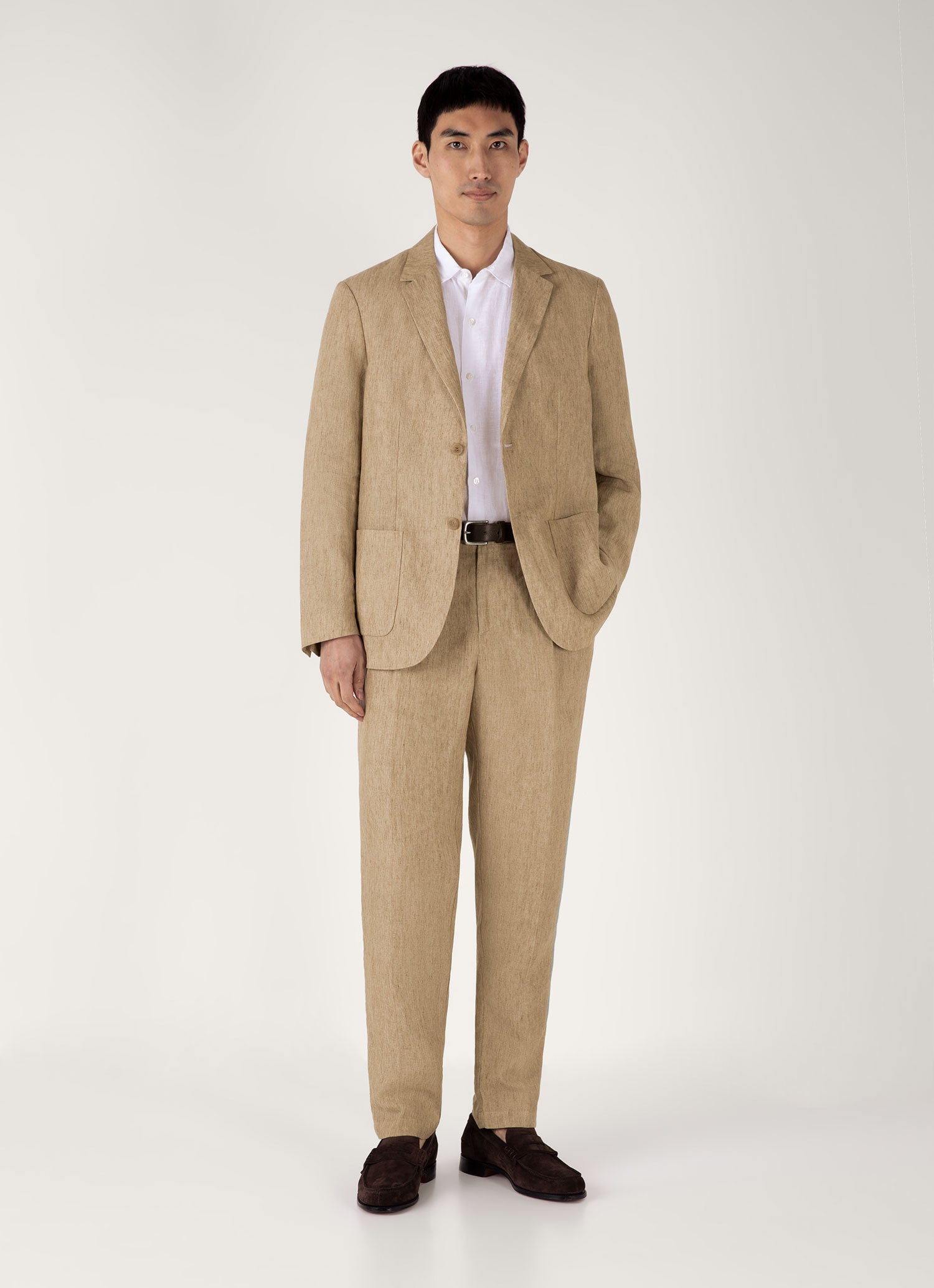 Men's Pleated Linen Trouser in Dune Melange